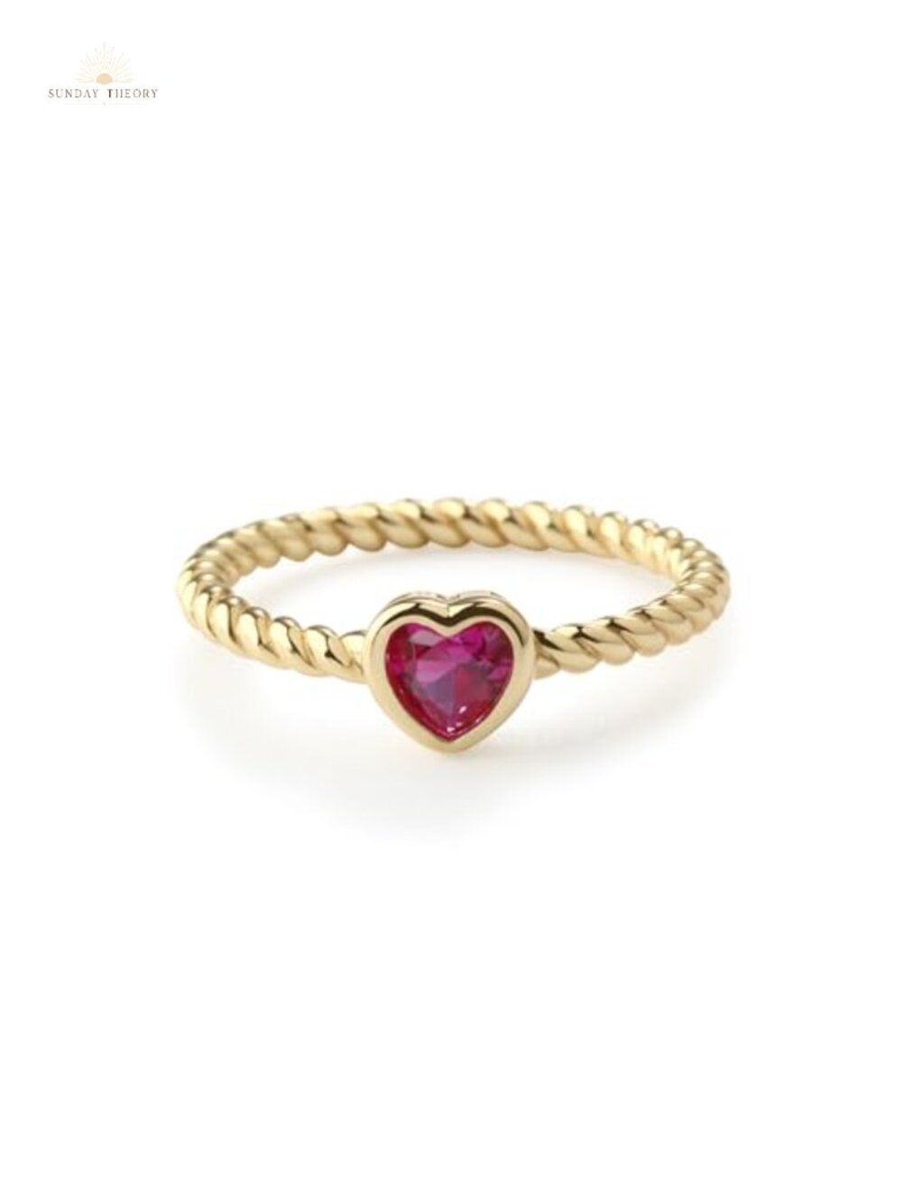 14K Gold-Plated Girls Heart Birthstone Ring, Ruby CZ Band Size 4